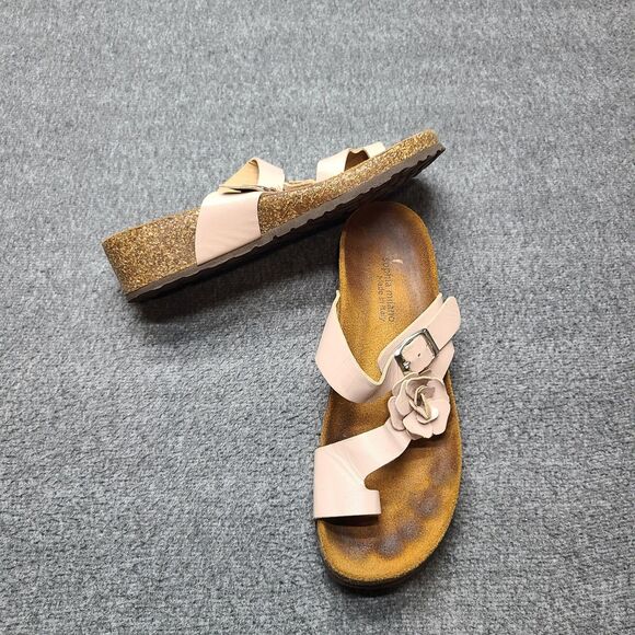 Sophia Milano Shoes Womens Size 10 Pink Leather Flower Slide Sandals Made Italy - Picture 2 of 8